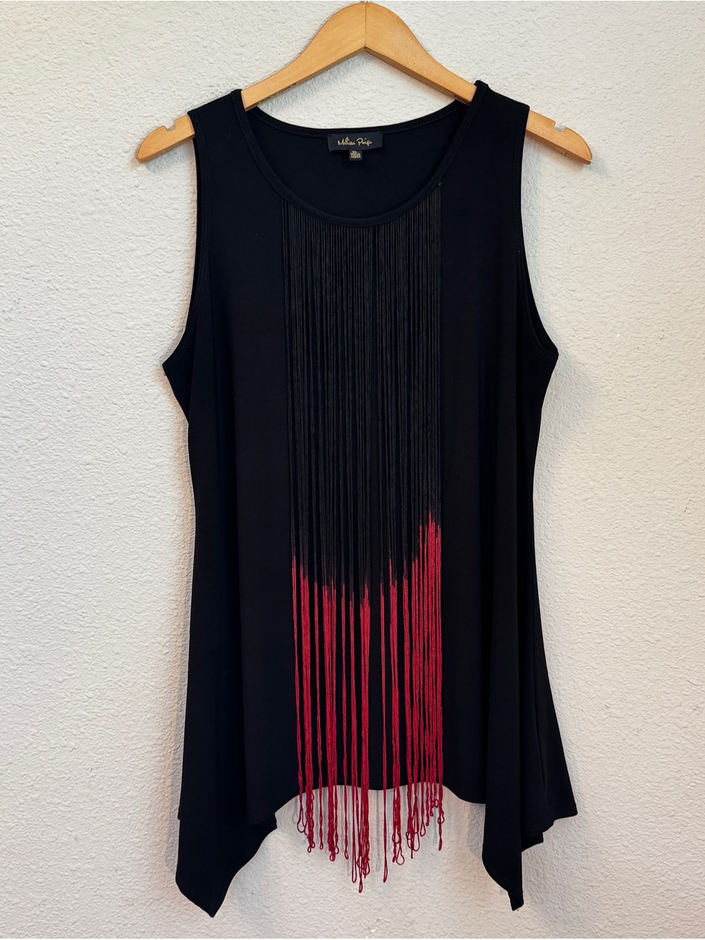 Melissa Paige Black Red Ombré Fringe Tank Size XL